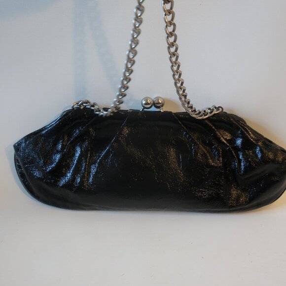 Womens Club Monaco Black Patent Leather Chain Strap Clutch Shoulder Bag * - Picture 4 of 10